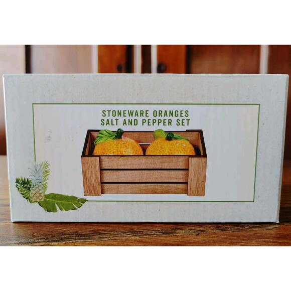 Cracker Barrel Boxed Ceramic 3x2in Orange Crate Salt & Pepper Set NOS - Picture 4 of 7